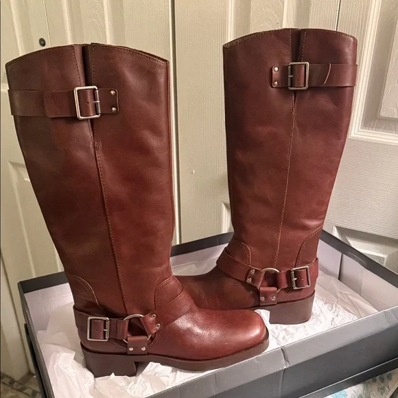 AREZZO Brown Leather Knee-High Boots - Picture 3 of 8